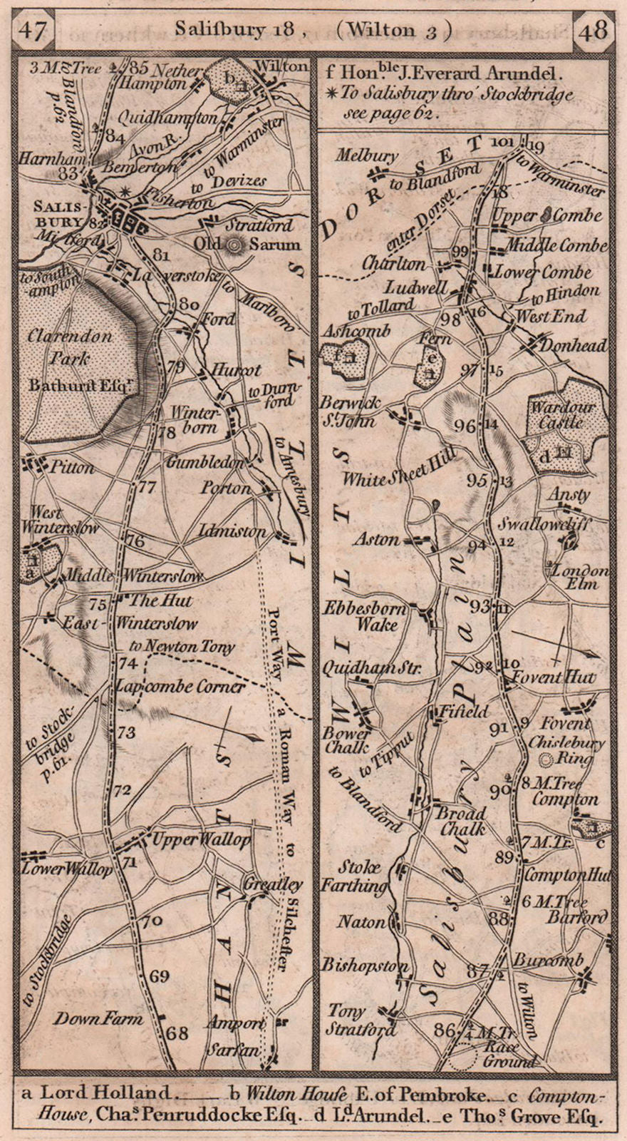 Middle Wallop-Salisbury-Broad Chalke-Ludwell road strip map PATERSON 1803